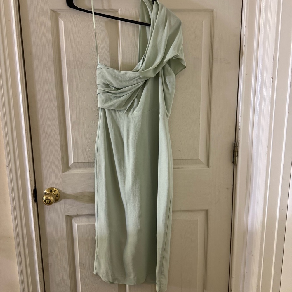 Reiss Riana One Shoulder Sage Green Midi Dress US 4 NWT $325